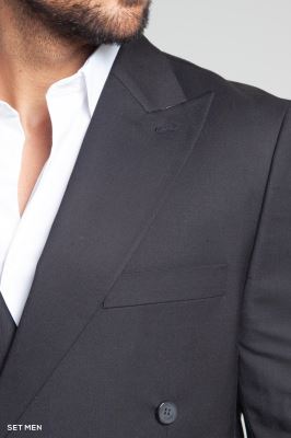 کت تک مردانه دبل برست یقه بلیزر نیم آستر شش دکمه دوچاک