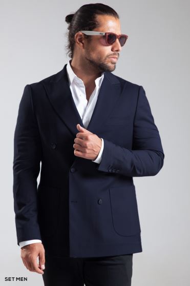 کت تک مردانه دبل برست یقه بلیزر نیم آستر شش دکمه دوچاک