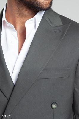 کت تک مردانه دبل برست یقه بلیزر نیم آستر شش دکمه دوچاک