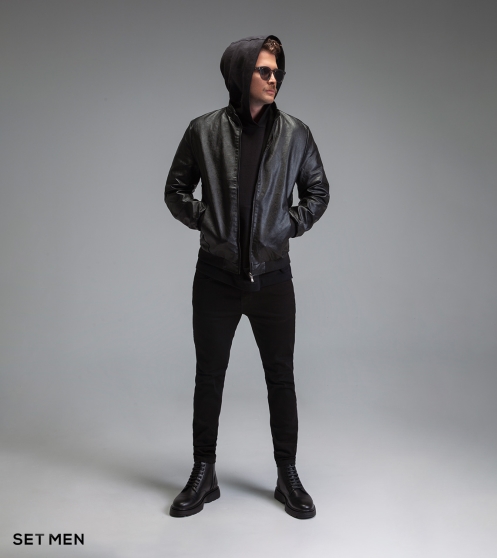 کاپشن چرم آستین کشبافت