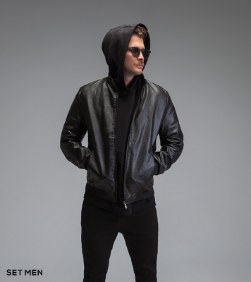 کاپشن چرم آستین کشبافت