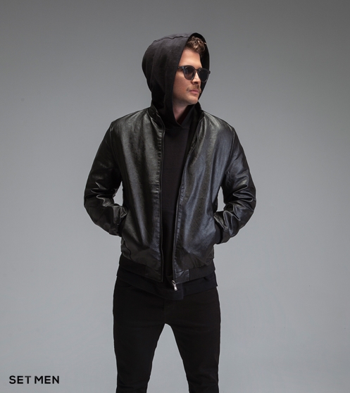 کاپشن چرم آستین کشبافت