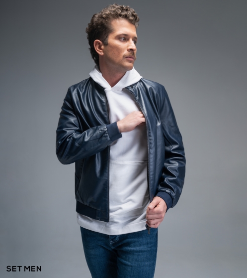 کاپشن چرم آستین کشبافت