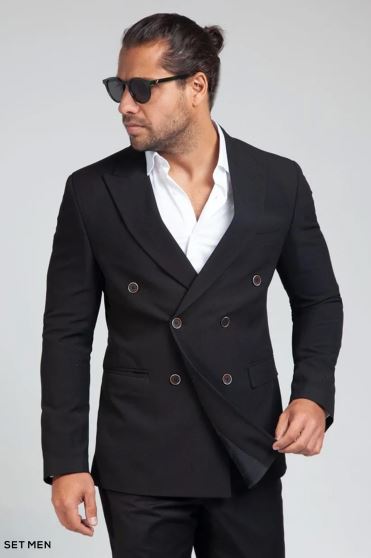 کت تک مردانه دبل برست یقه بلیزر دو چاک شش دکمه