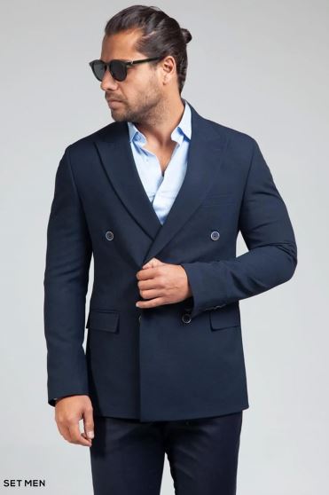 کت تک مردانه دبل برست یقه بلیزر دو چاک شش دکمه