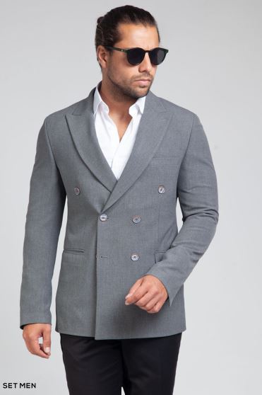کت تک مردانه دبل برست یقه بلیزر دو چاک شش دکمه