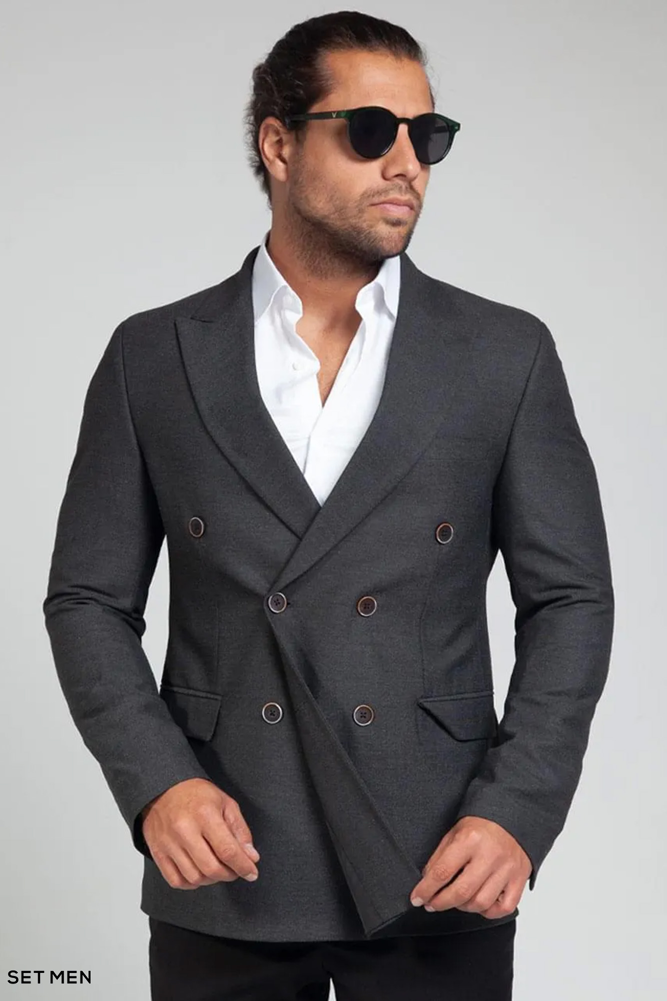 کت تک مردانه دبل برست یقه بلیزر دو چاک شش دکمه