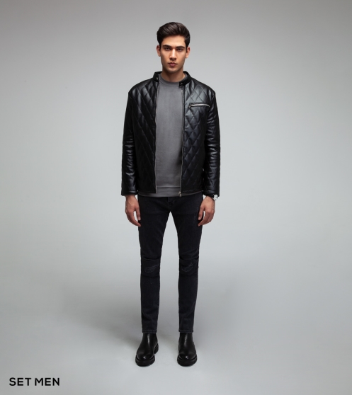 کاپشن چرم لوزی جیب زیپ دار کاپشن چرم لوزی جیب زیپ دار