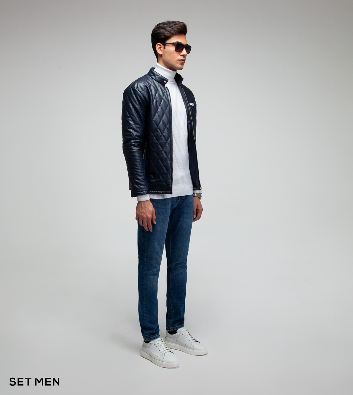 کاپشن چرم لوزی جیب زیپ دار