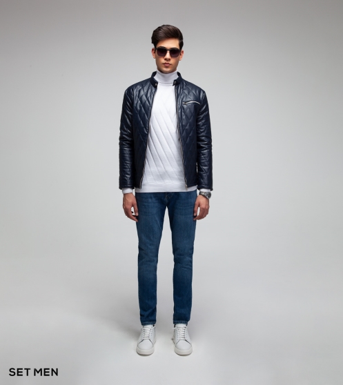 کاپشن چرم لوزی جیب زیپ دار کاپشن چرم لوزی جیب زیپ دار