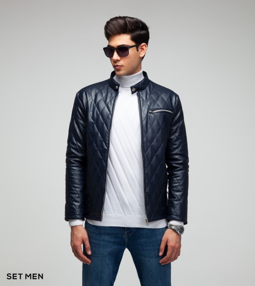 کاپشن چرم لوزی جیب زیپ دار کاپشن چرم لوزی جیب زیپ دار