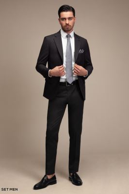 کت تک مردانه یقه انگلیسی نیم آستر دو دکمه دو چاک