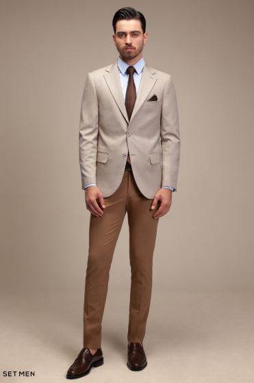 کت تک مردانه یقه انگلیسی نیم آستر دو دکمه دو چاک