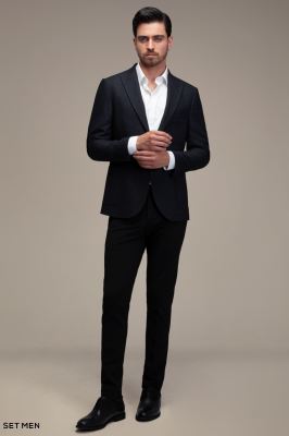 کت تک مردانه یقه بلیزر تک دکمه دوچاک