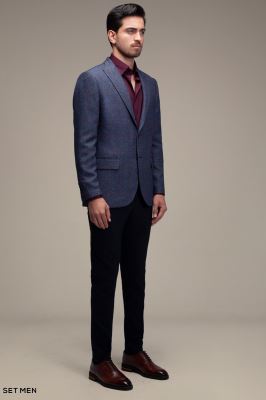 کت تک مردانه چهارخانه یقه بلیزر دودکمه دوچاک