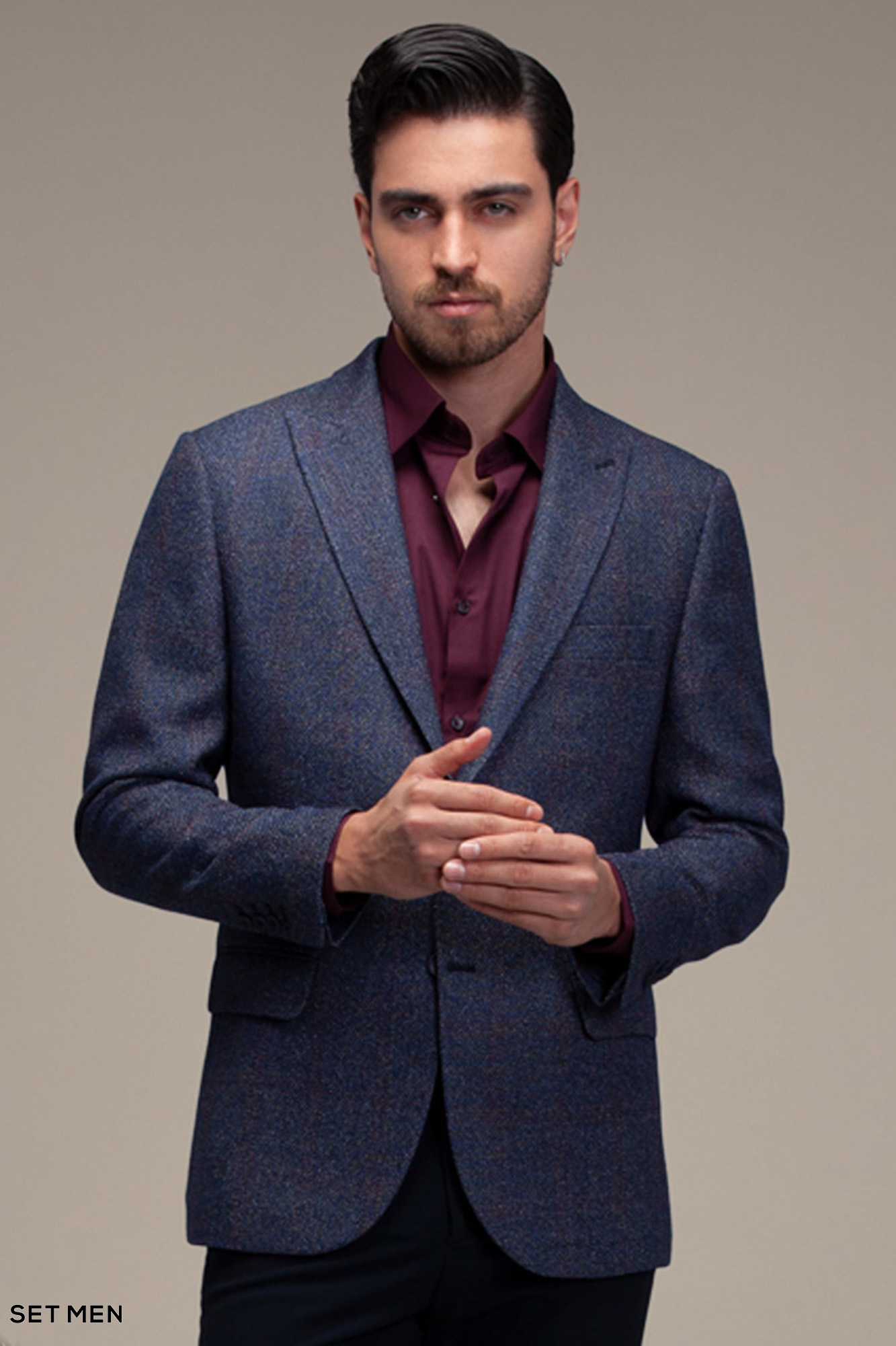 کت تک مردانه چهارخانه یقه بلیزر دودکمه دوچاک