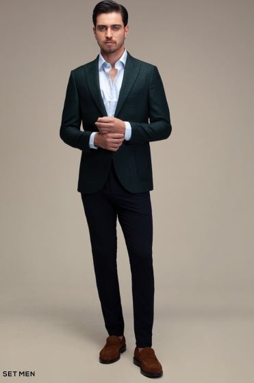 کت تک مردانه یقه بلیزر تک دکمه دوچاک