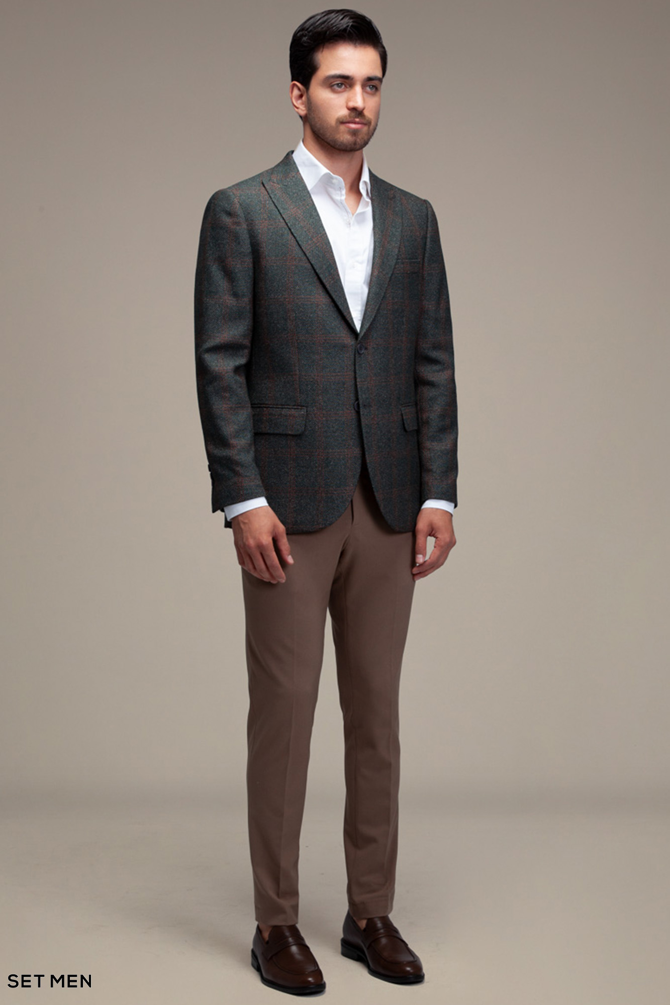 کت تک مردانه چهارخانه یقه بلیزر دودکمه دوچاک