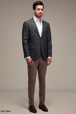 کت تک مردانه چهارخانه یقه بلیزر دودکمه دوچاک