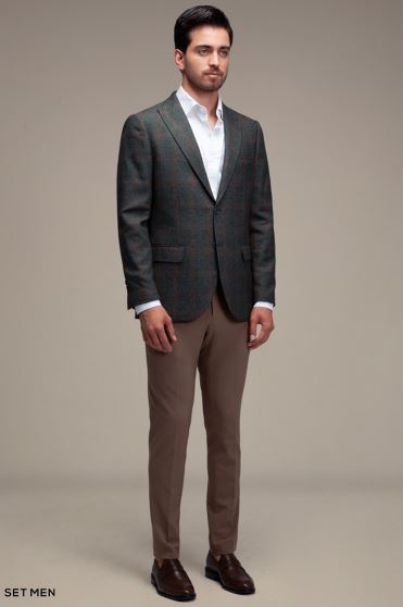 کت تک مردانه چهارخانه یقه بلیزر دودکمه دوچاک