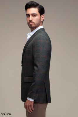 کت تک مردانه چهارخانه یقه بلیزر دودکمه دوچاک