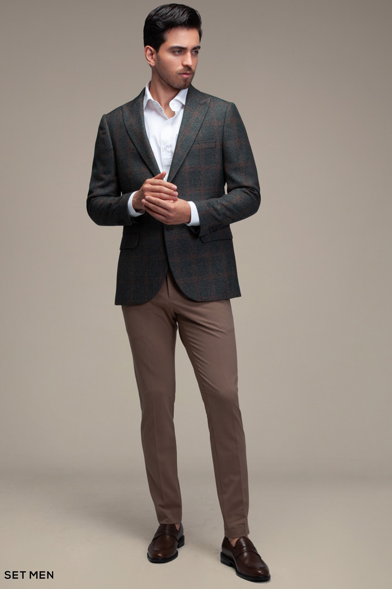 کت تک مردانه چهارخانه یقه بلیزر دودکمه دوچاک