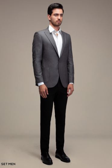 کت تک مردانه یقه بلیزر تک دکمه دوچاک