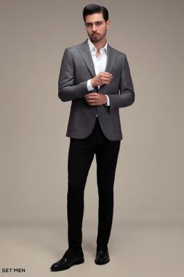 کت تک مردانه یقه بلیزر تک دکمه دوچاک