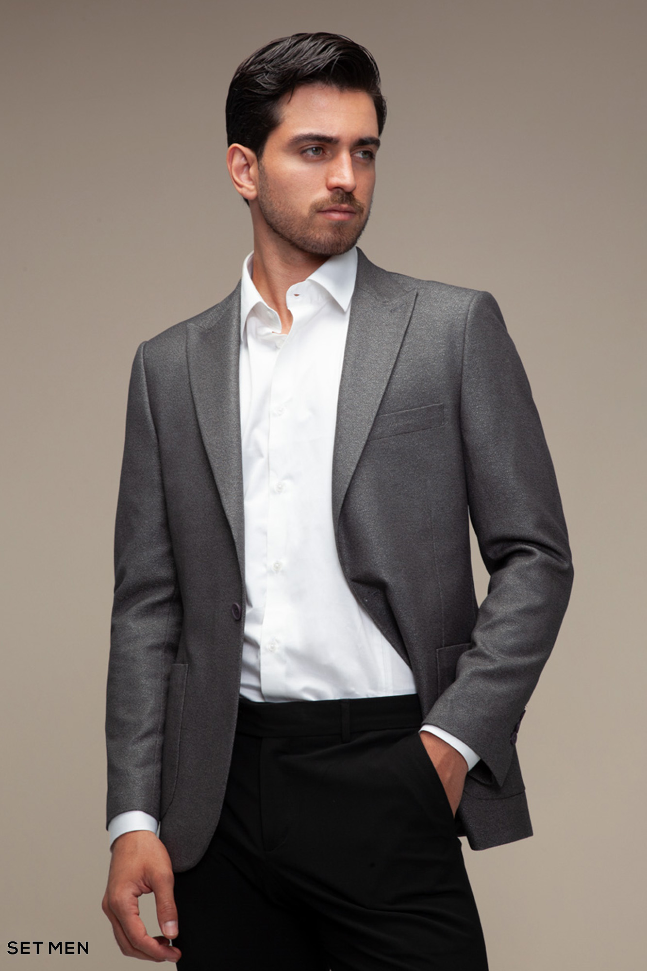 کت تک مردانه یقه بلیزر تک دکمه دوچاک