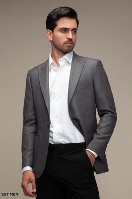 کت تک مردانه یقه بلیزر تک دکمه دوچاک