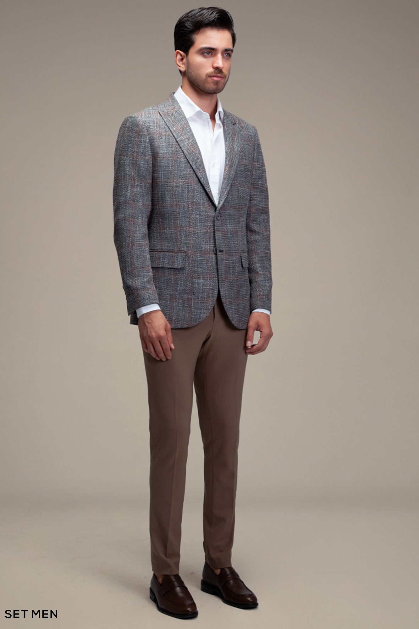 کت تک مردانه چهارخانه یقه بلیزر دودکمه دوچاک