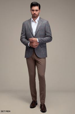 کت تک مردانه چهارخانه یقه بلیزر دودکمه دوچاک