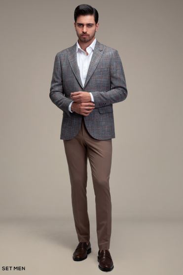 کت تک مردانه چهارخانه یقه بلیزر دودکمه دوچاک