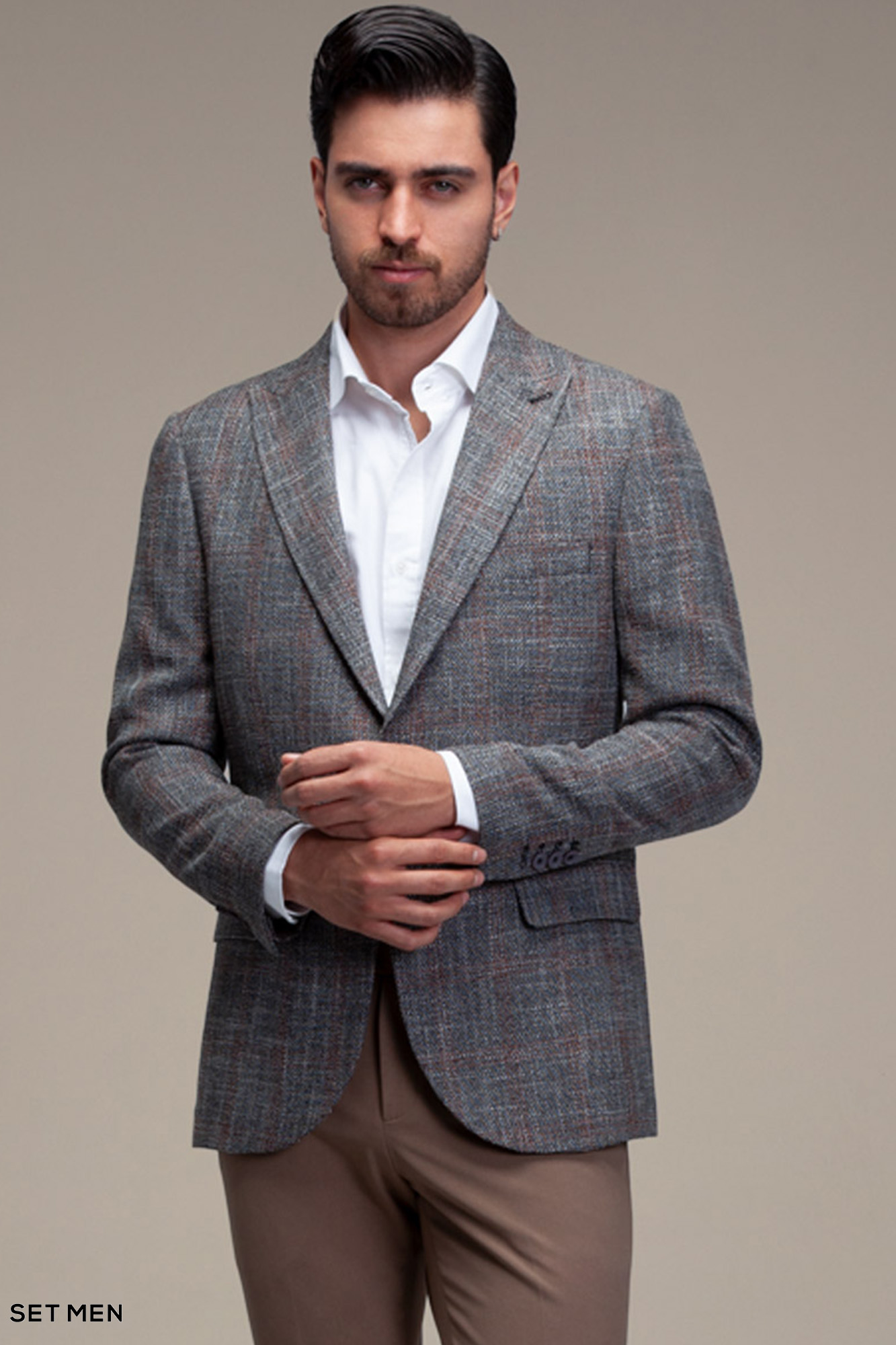 کت تک مردانه چهارخانه یقه بلیزر دودکمه دوچاک