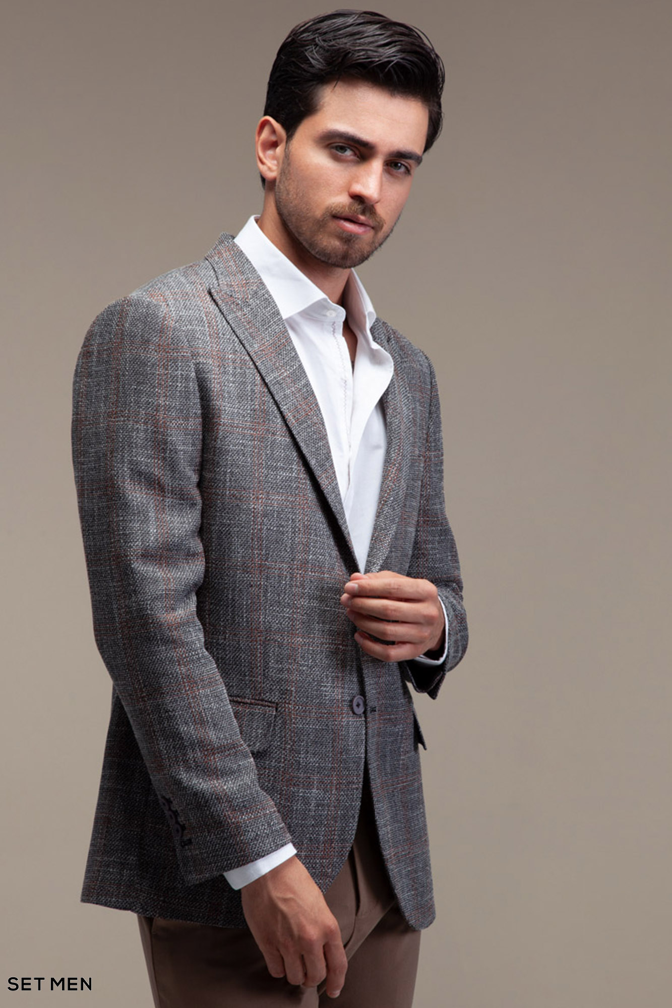 کت تک مردانه چهارخانه یقه بلیزر دودکمه دوچاک