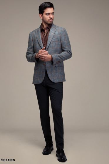 کت تک مردانه چهارخانه یقه بلیزر دودکمه دوچاک