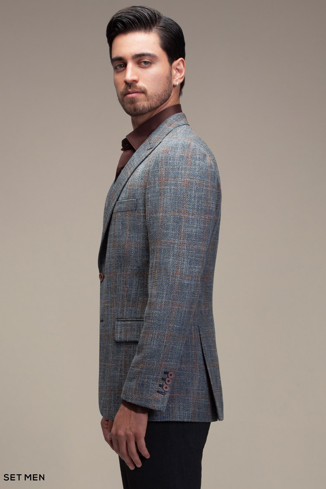 کت تک مردانه چهارخانه یقه بلیزر دودکمه دوچاک