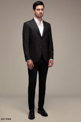 کت تک مردانه یقه بلیزر نیم آستر دودکمه دوچاک