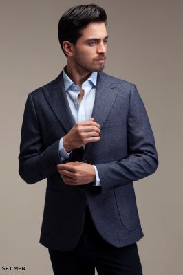 کت تک مردانه یقه بلیزر نیم آستر دودکمه دوچاک