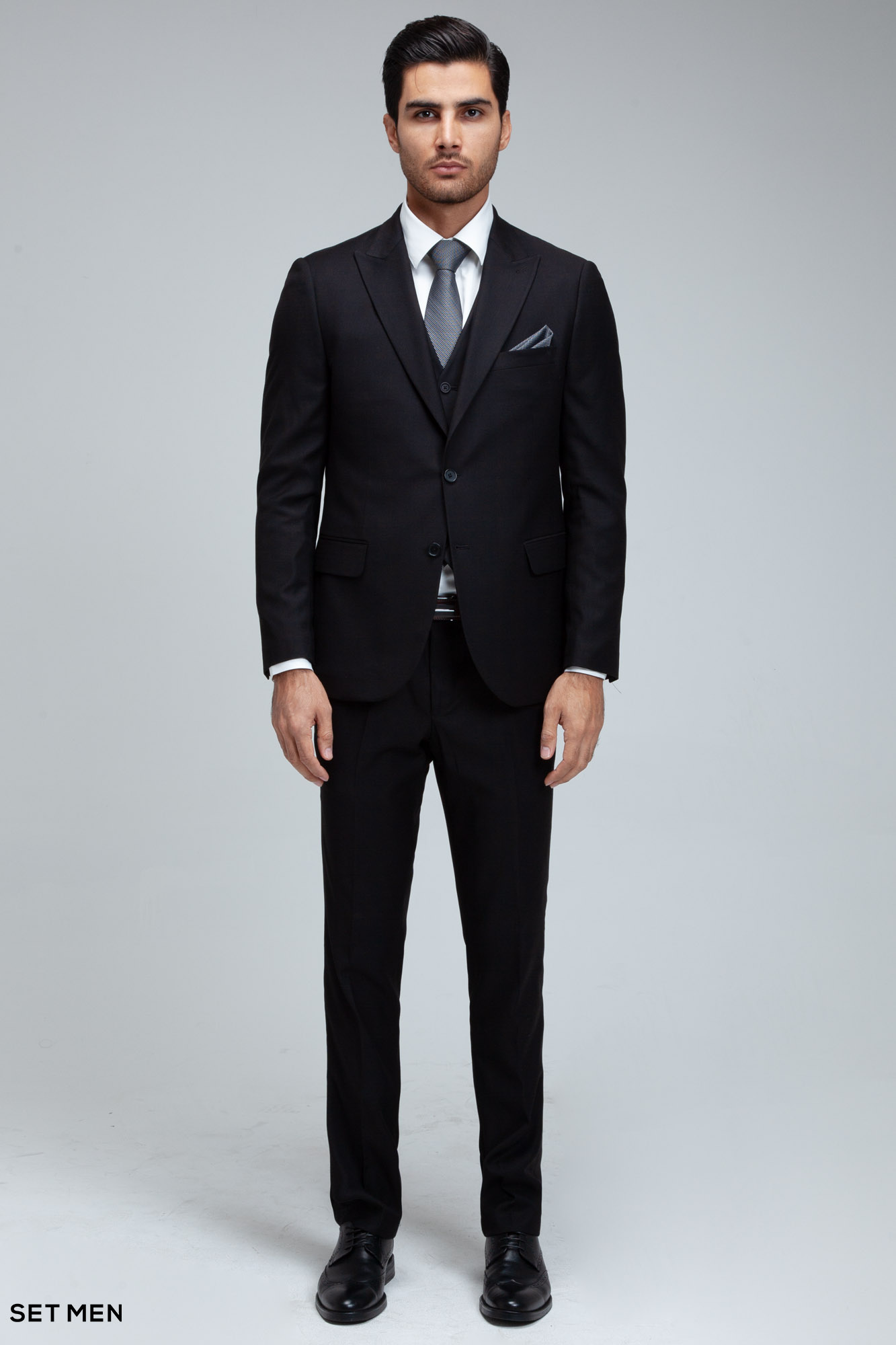 کت و شلوار مردانه سه تکه یقه بلیزر دو دکمه دو چاک