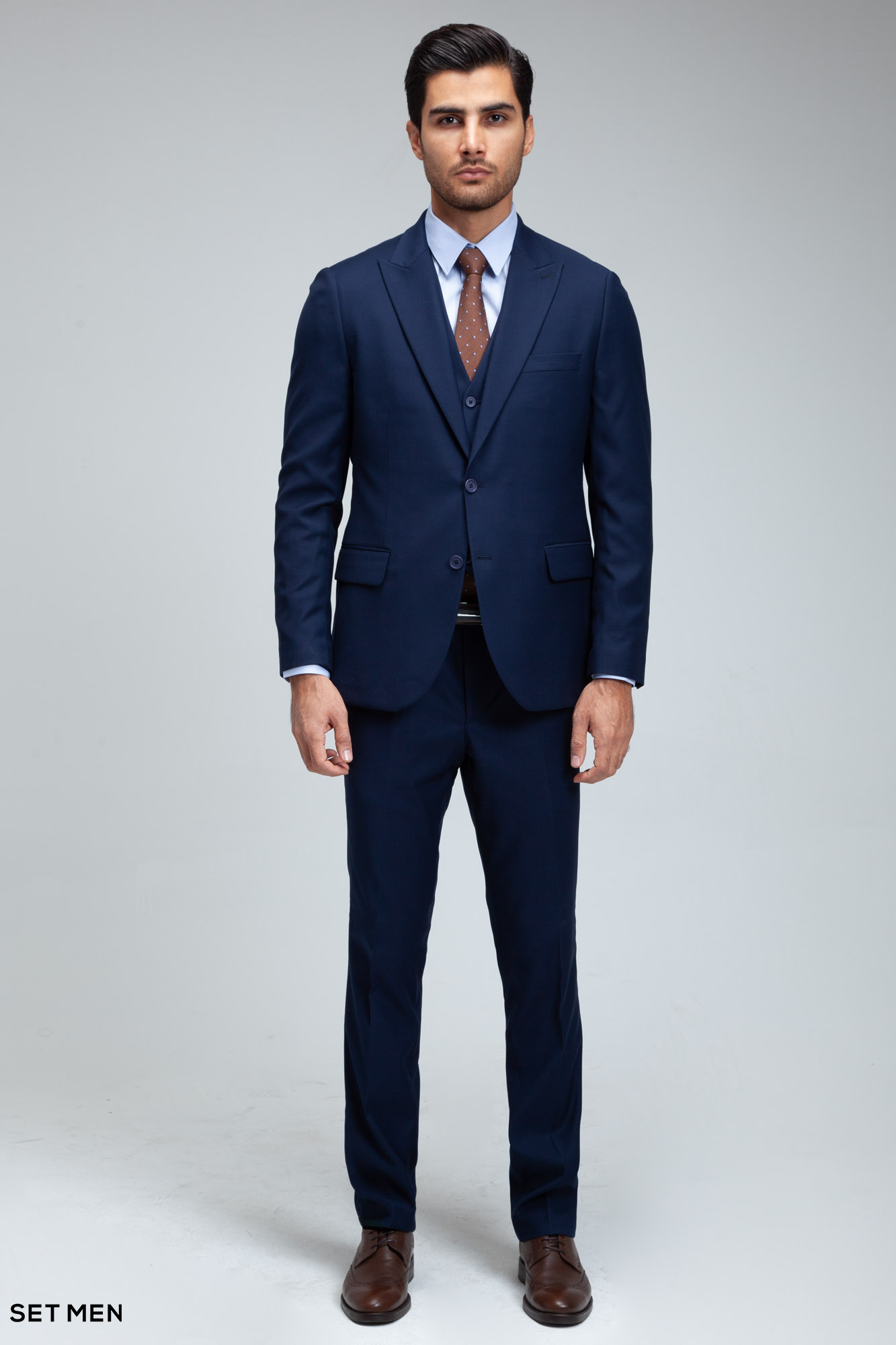 کت و شلوار مردانه سه تکه یقه بلیزر دو دکمه دو چاک