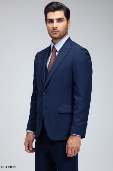 کت و شلوار مردانه سه تکه یقه بلیزر دو دکمه دو چاک