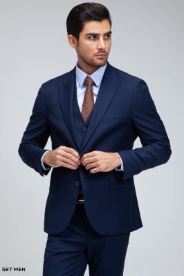 کت و شلوار مردانه سه تکه یقه بلیزر دو دکمه دو چاک