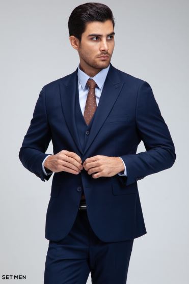 کت و شلوار مردانه سه تکه یقه بلیزر دو دکمه دو چاک