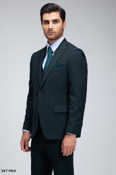 کت و شلوار مردانه سه تکه یقه بلیزر دو دکمه دو چاک