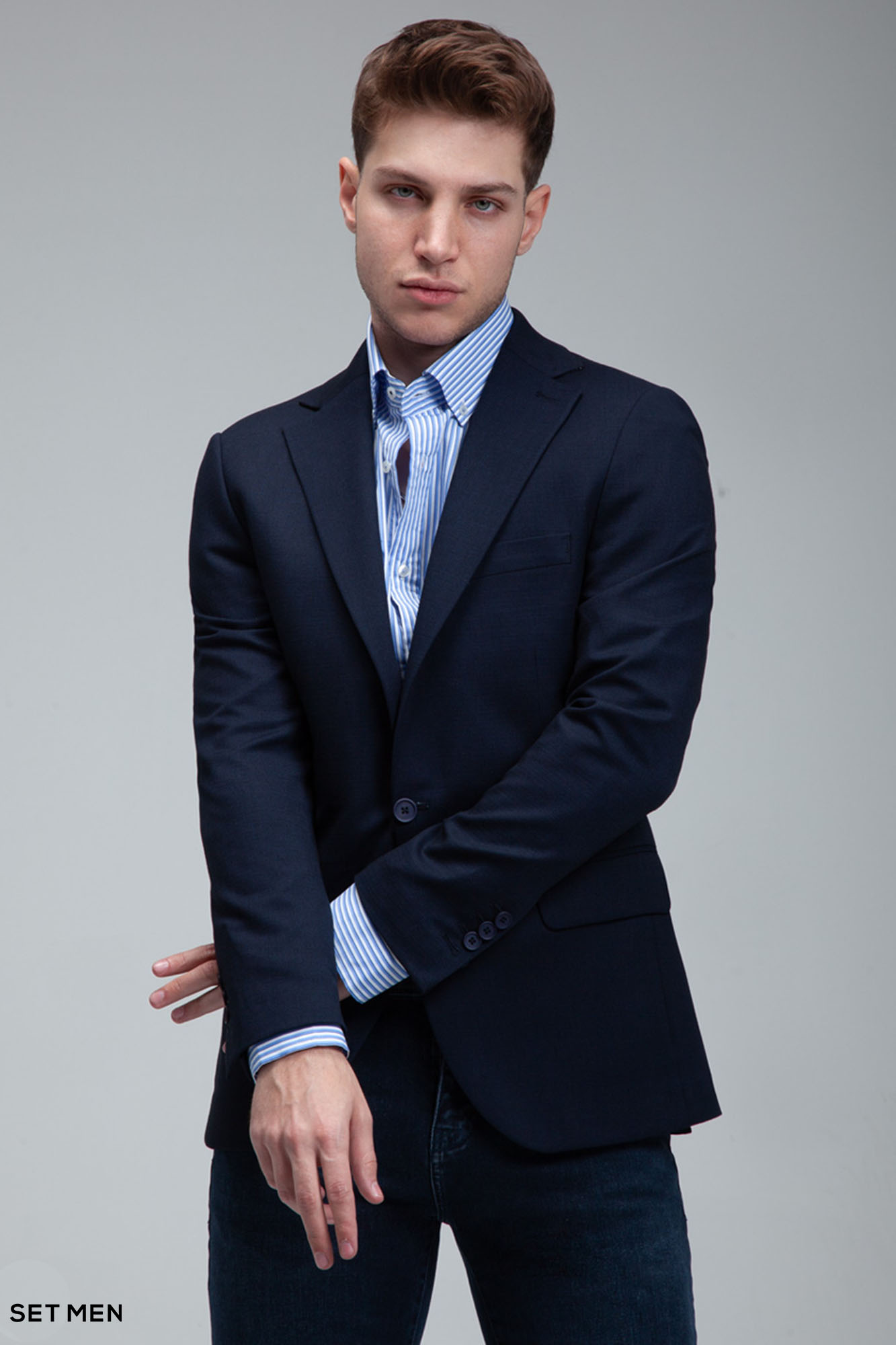 کت تک مردانه نیم آستر یقه انگلیسی تک دکمه دو چاک