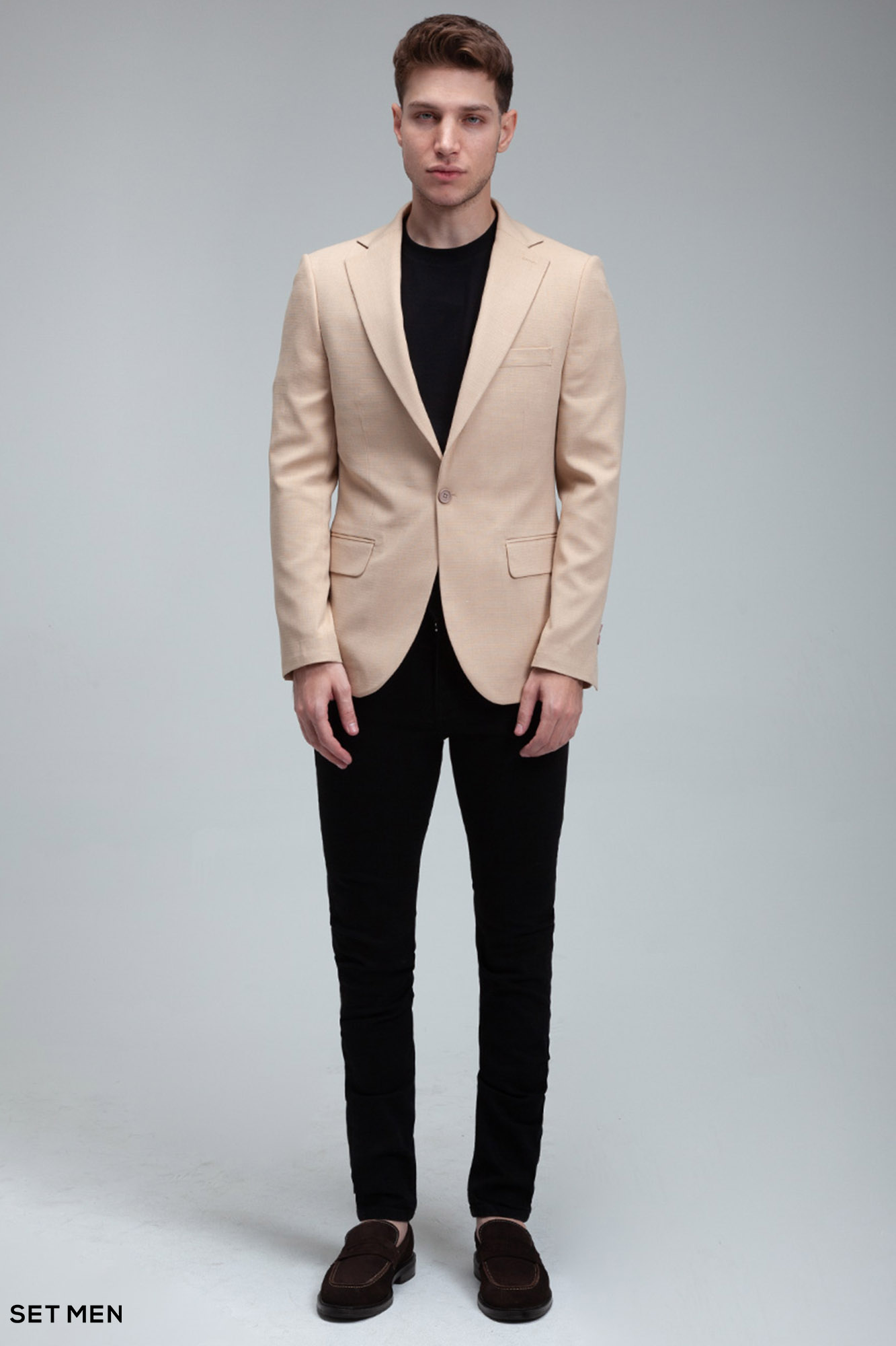 کت تک مردانه نیم آستر یقه انگلیسی تک دکمه دو چاک