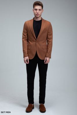 کت تک مردانه نیم آستر یقه انگلیسی تک دکمه دو چاک