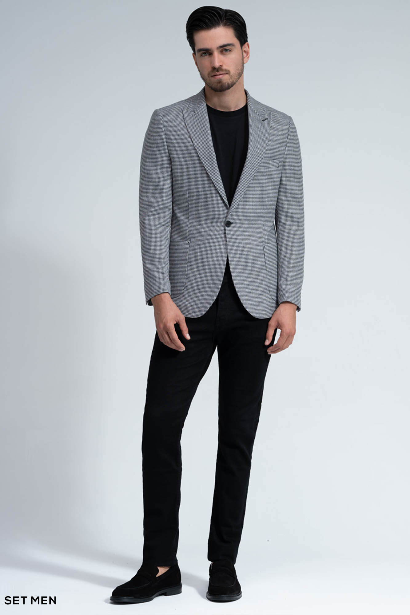 کت تک مردانه یقه بلیزر نیم آستر تک دکمه دوچاک