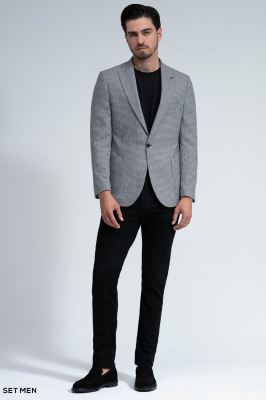 کت تک مردانه یقه بلیزر نیم آستر تک دکمه دوچاک